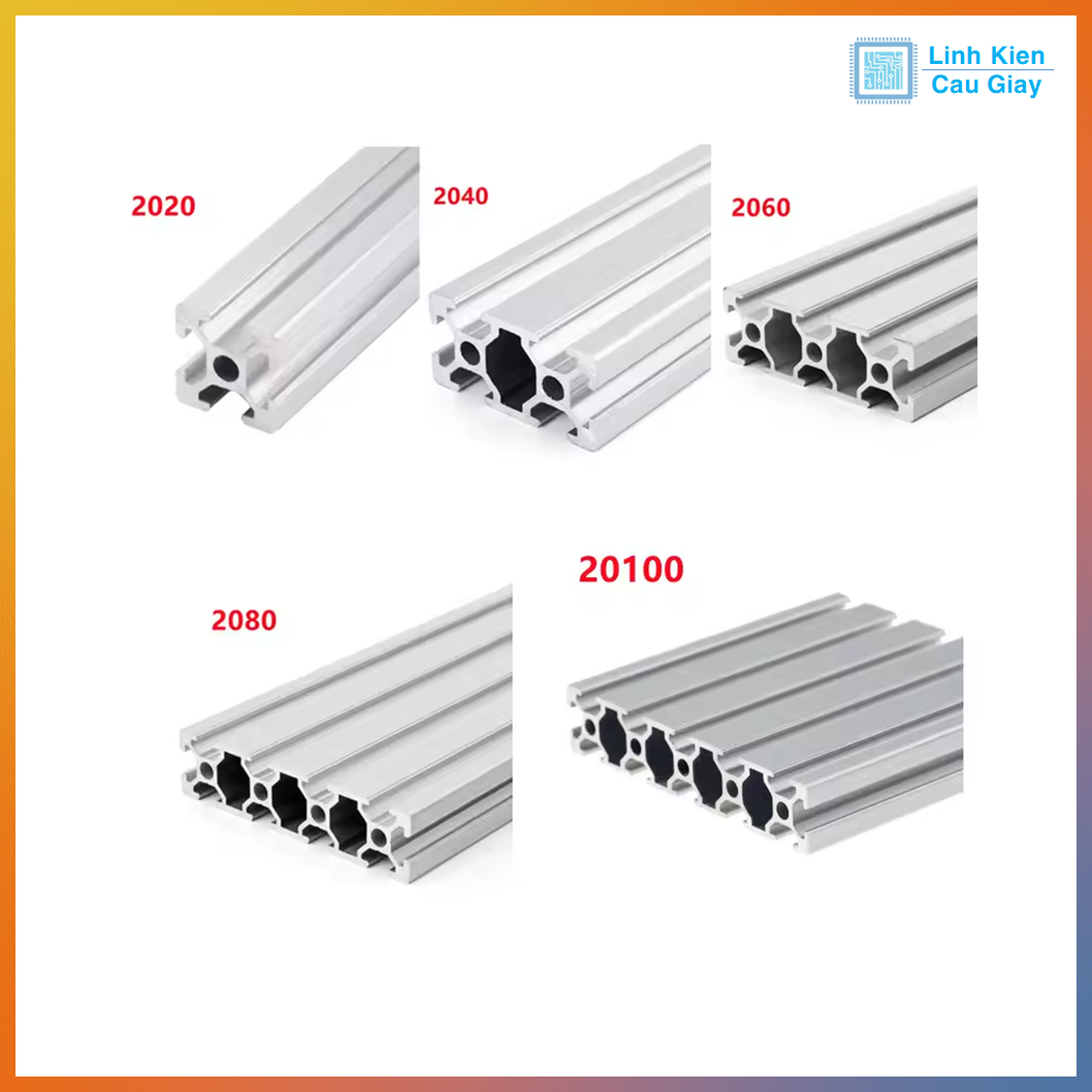 Nhôm định hình tiêu chuẩn EU 2020, 2040, 2060, 2080, 20100 (1 mét)