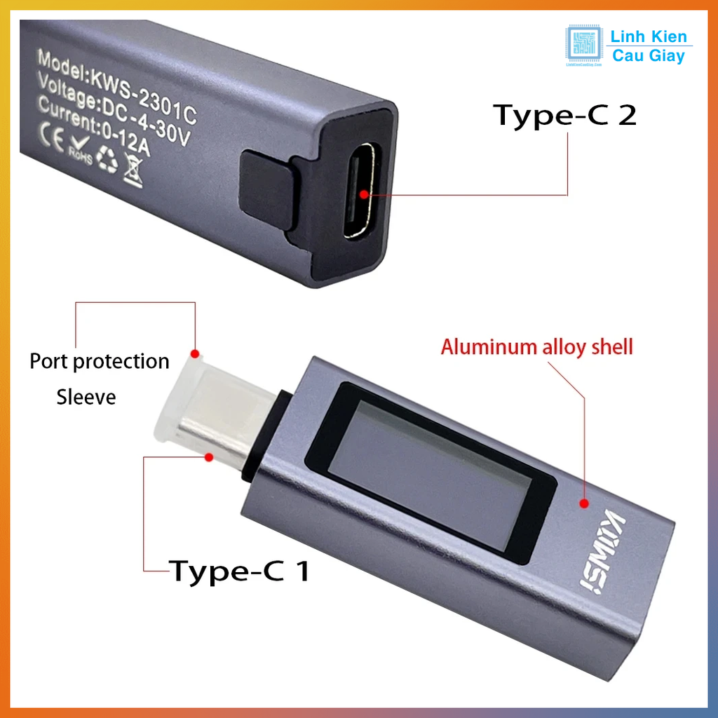 Thiết bị kiểm tra sạc điện thoại, dây sạc KWS-2301C Usb Type C