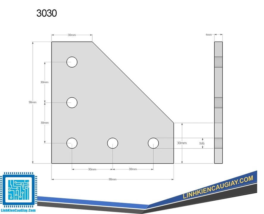 Ke góc vuông 90 độ L nhôm 3030 đen