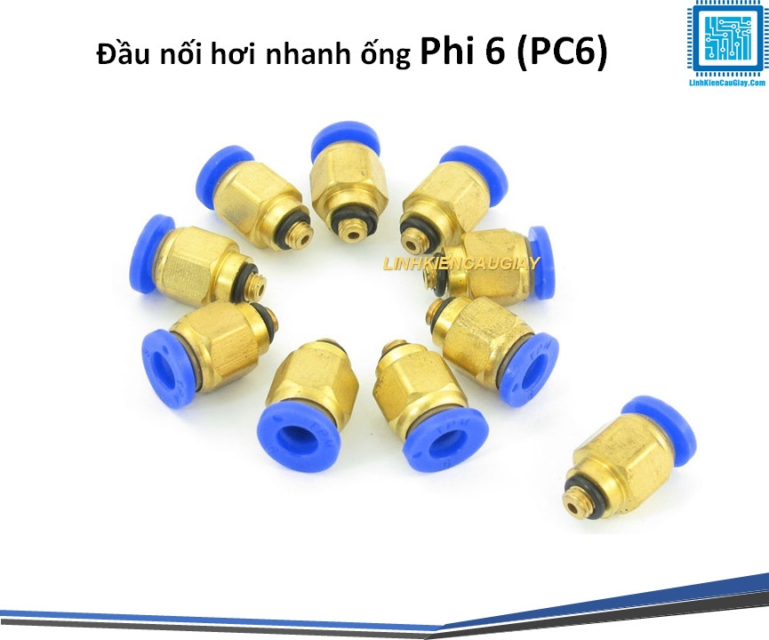 Đầu nối hơi nhanh ống Phi 6 (PC6) bằng đồng