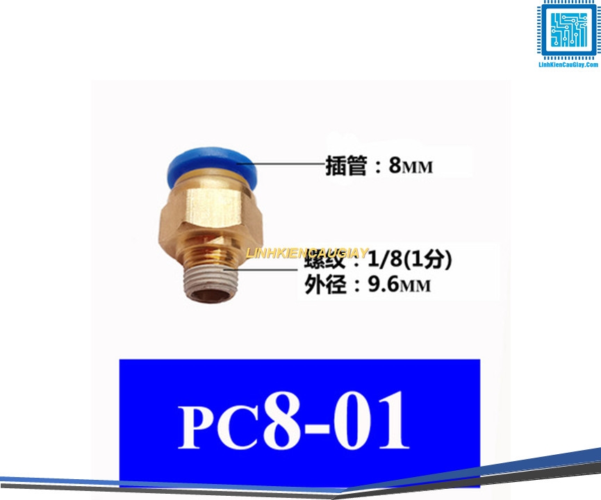 Đầu nối hơi nhanh ống Phi 8 (PC8) bằng đồng