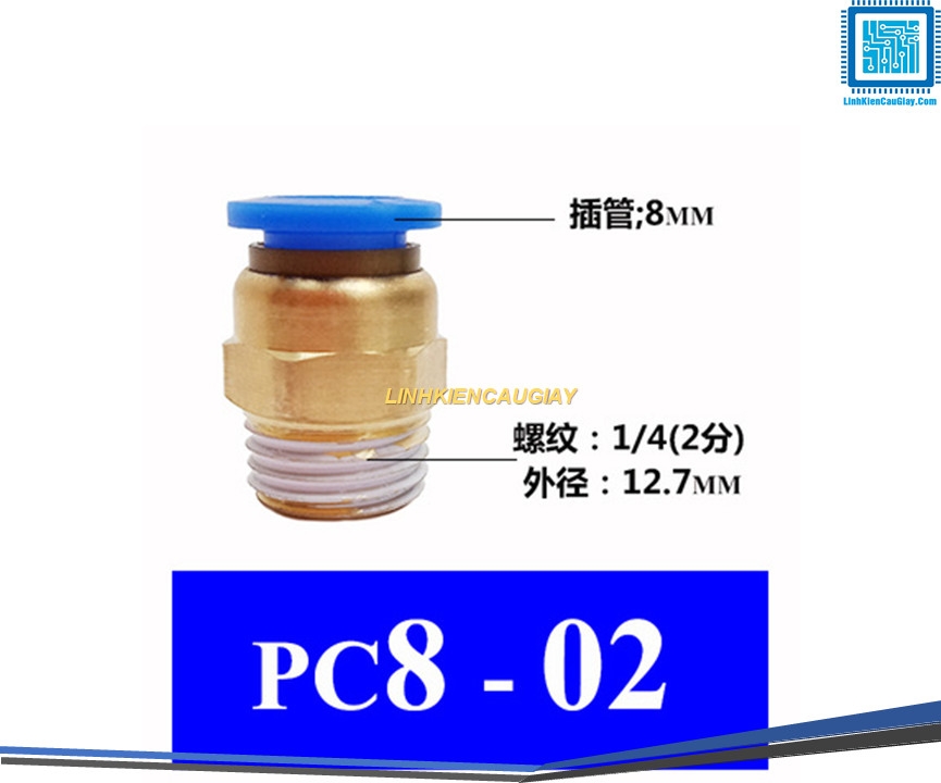 Đầu nối hơi nhanh ống Phi 8 (PC8) bằng đồng