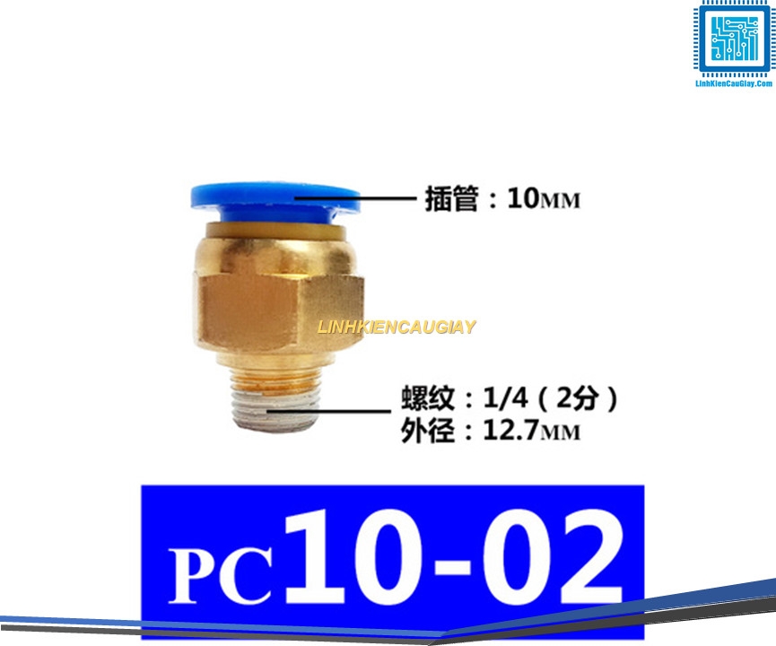 Đầu nối hơi nhanh ống Phi 10 (PC10) bằng đồng