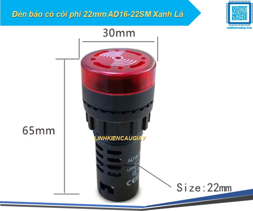 Đèn báo có còi phi 22mm AD16-22SM Màu xanh lá