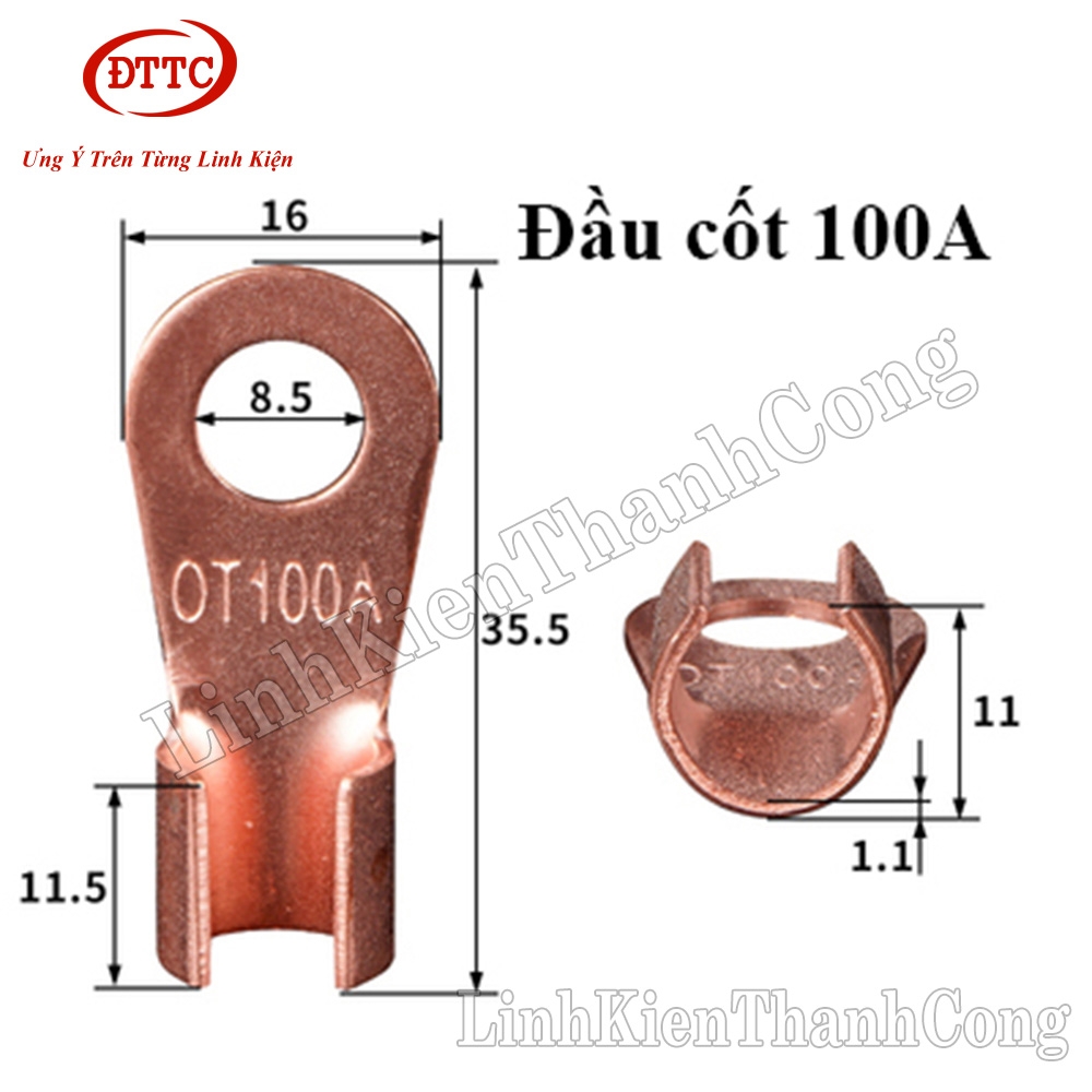 Đầu Cốt Đồng 100A OT-100A Lỗ M8