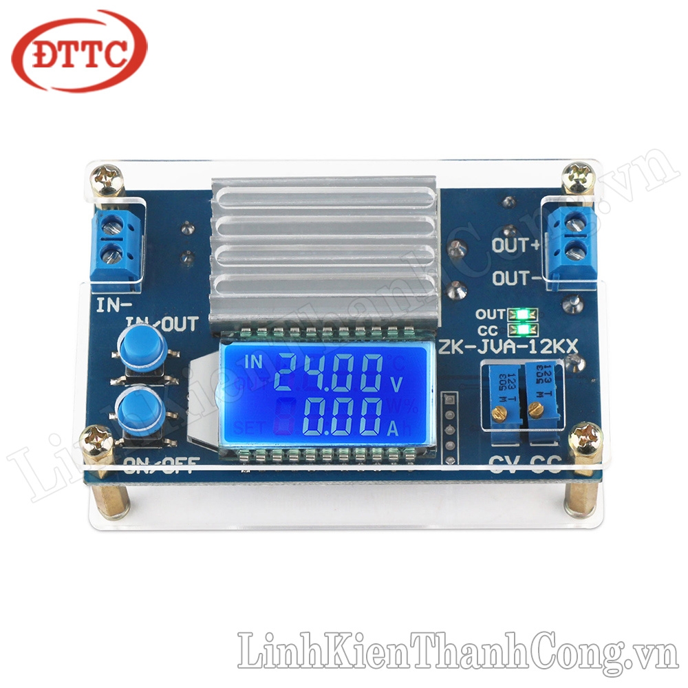 Mạch Nguồn Buck Hạ Áp DC-DC 12A Hiển Thị LCD (Có Vỏ Nhựa Mica)