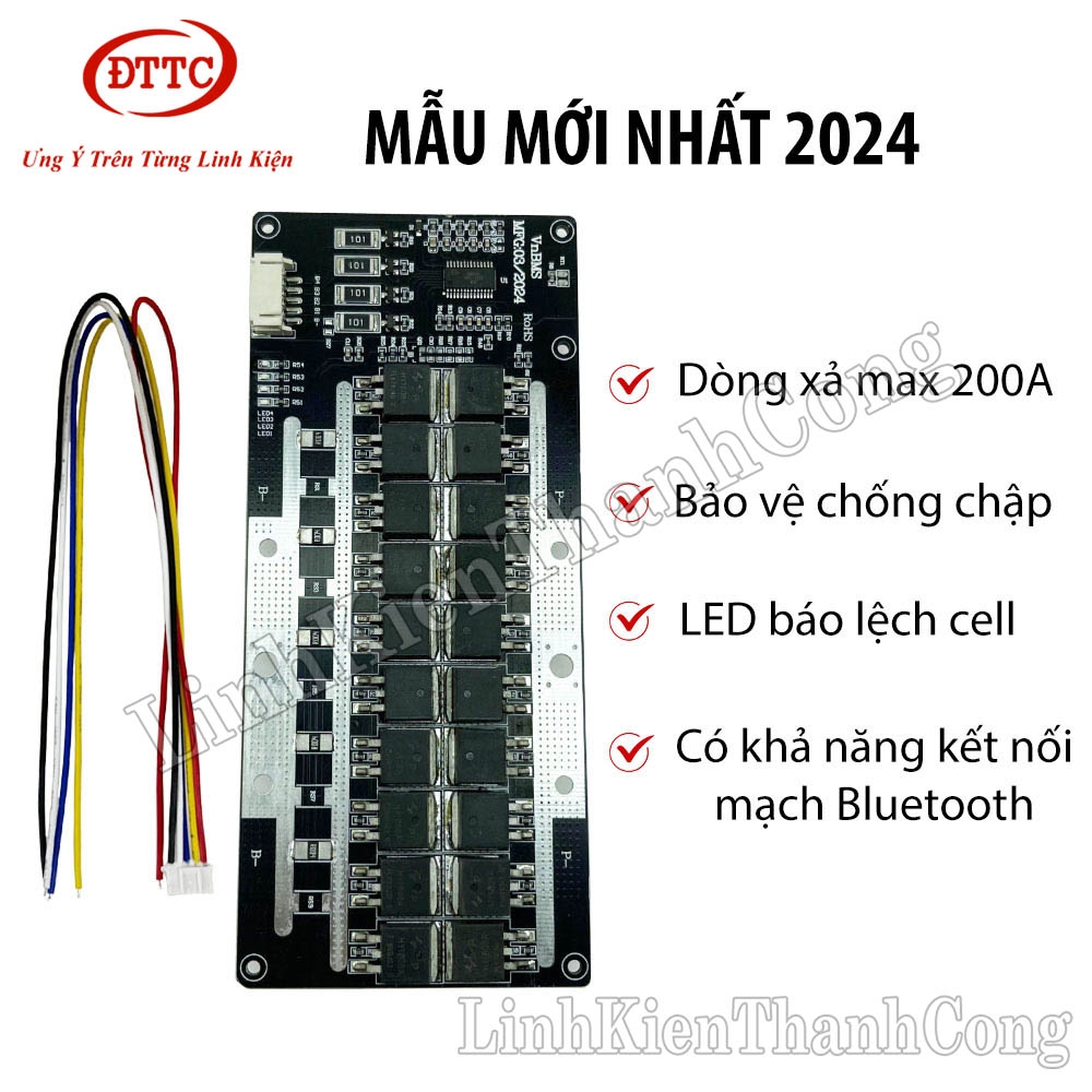 Mạch Bảo Vệ VnBMS 3.2V 4S 200A (40 Mosfet) Mẫu Cải Tiến 2024