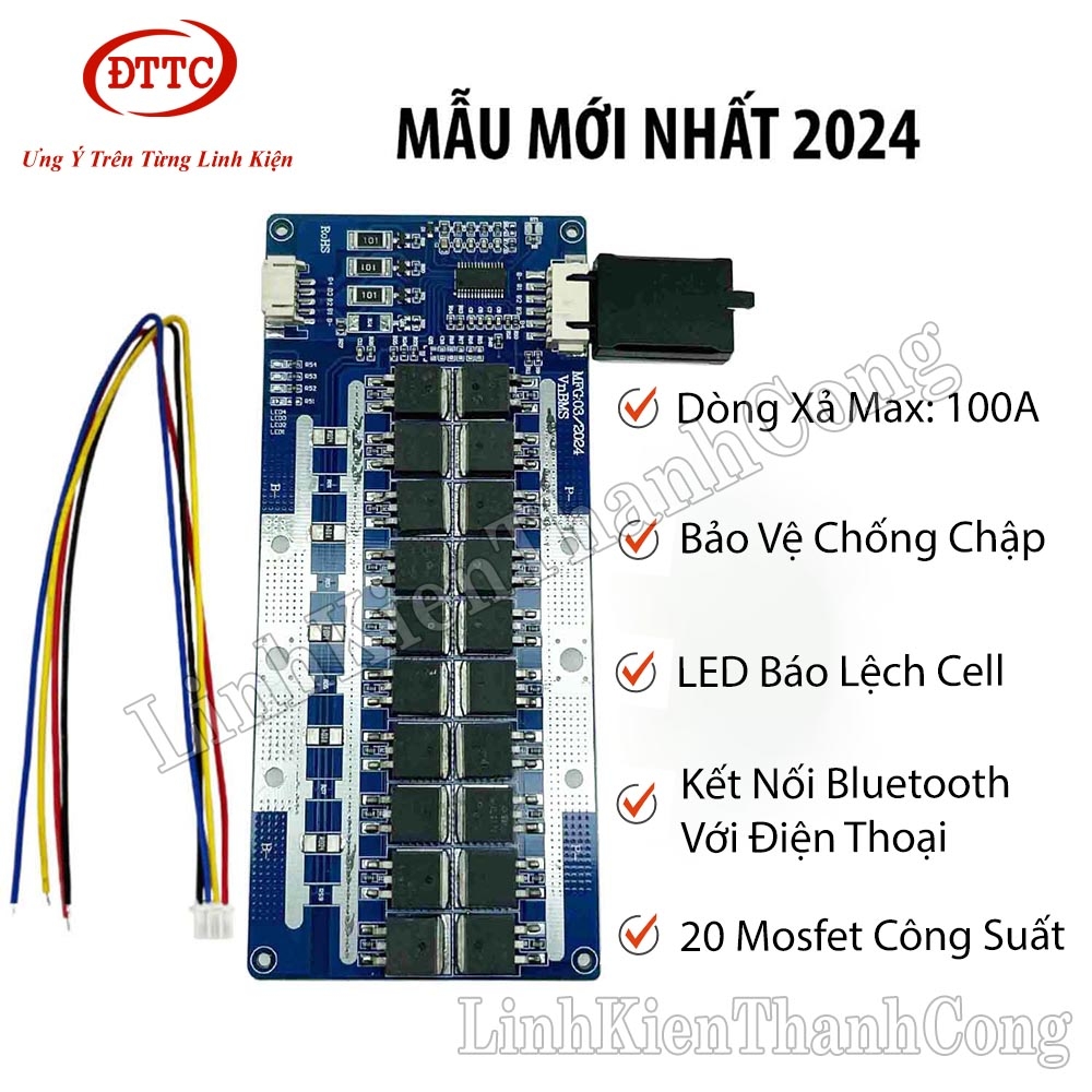 Mạch Bảo Vệ VnBMS 3.7V 3S 100A 20 Mosfet Sạc Xả Chung + Mạch Bluetooth