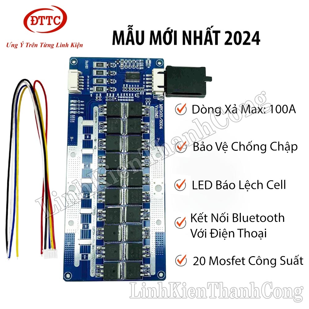 Mạch Bảo Vệ VnBMS 3.2V 4S 100A 20 Mosfet Sạc Xả Chung + Mạch Bluetooth