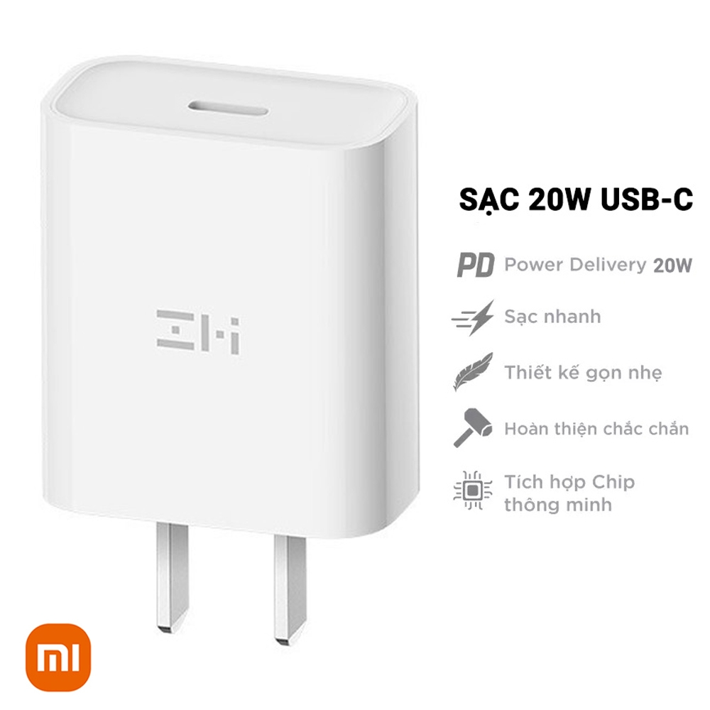 Adapter cốc củ sạc Xiaomi ZMI Cổng Sạc Type-C Công suất 20W, HA716