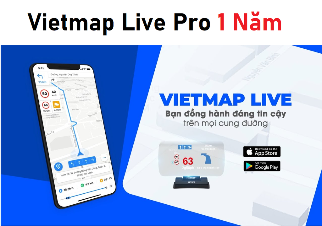 Vietmap Live Pro 1 Năm dẫn đường, cảnh báo giao thông, Apple Car Play/Android Auto