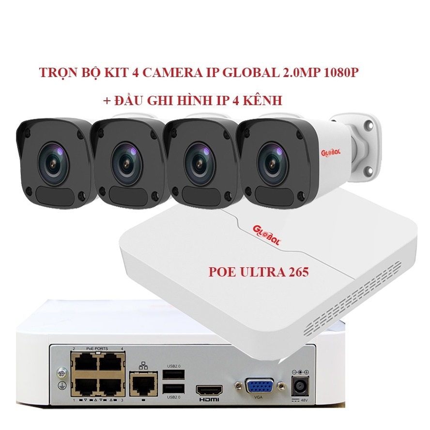 Bộ Kit 4 Camera IP Wifi Global 2.0MP Không dây (4 camera+1 đầu thu+1 ổ cứng 1T)