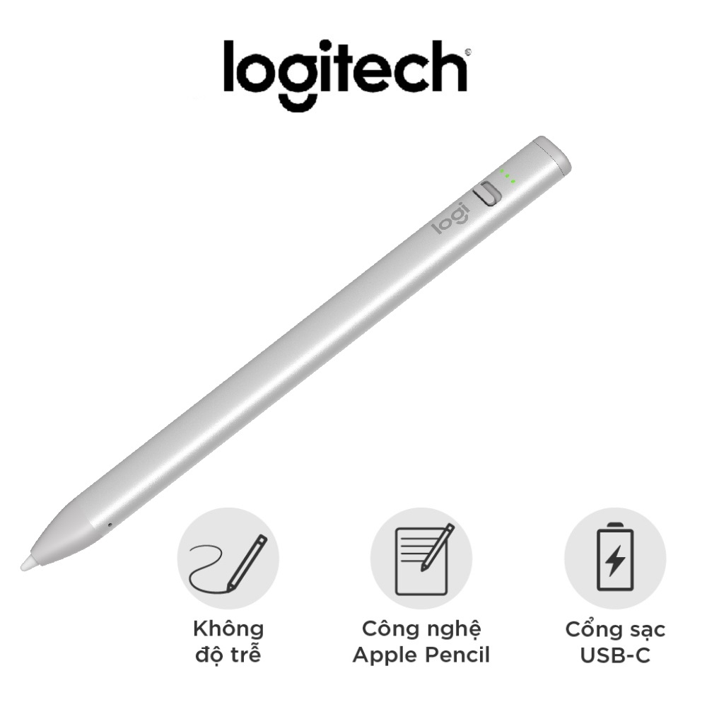 Bút cảm ứng Logitech Crayon dành cho iPad - Công nghệ kỹ thuật số như Apple Pencil, không độ trễ, sạc nhanh USB C