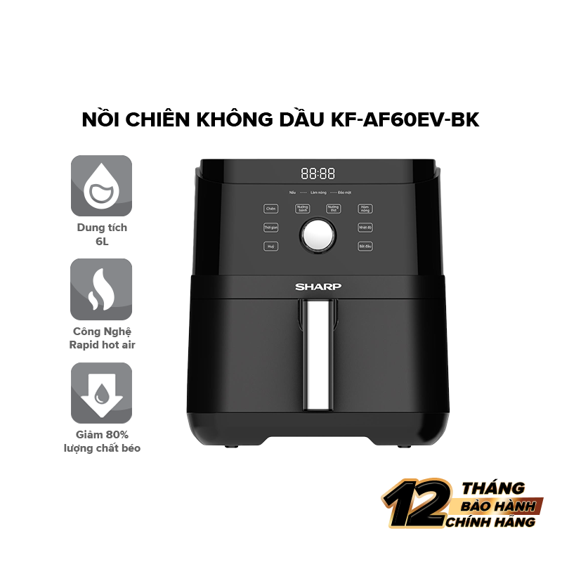 Nồi chiên không dầu Sharp KF-AF60EV-BK Dung tích 6 lít