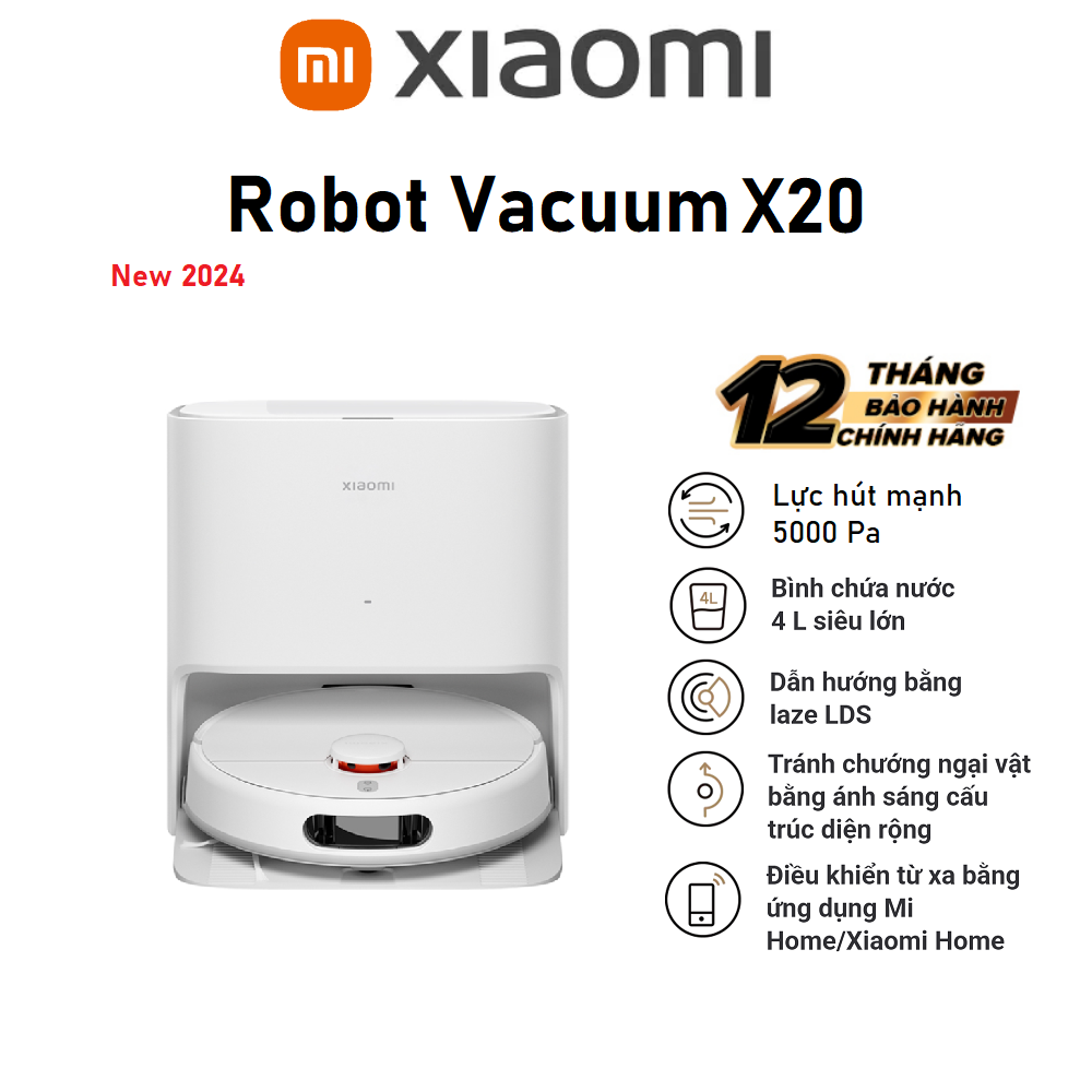 Robot hút bụi lau nhà Xiaomi Robot Vacuum X20 - Hàng chính hãng