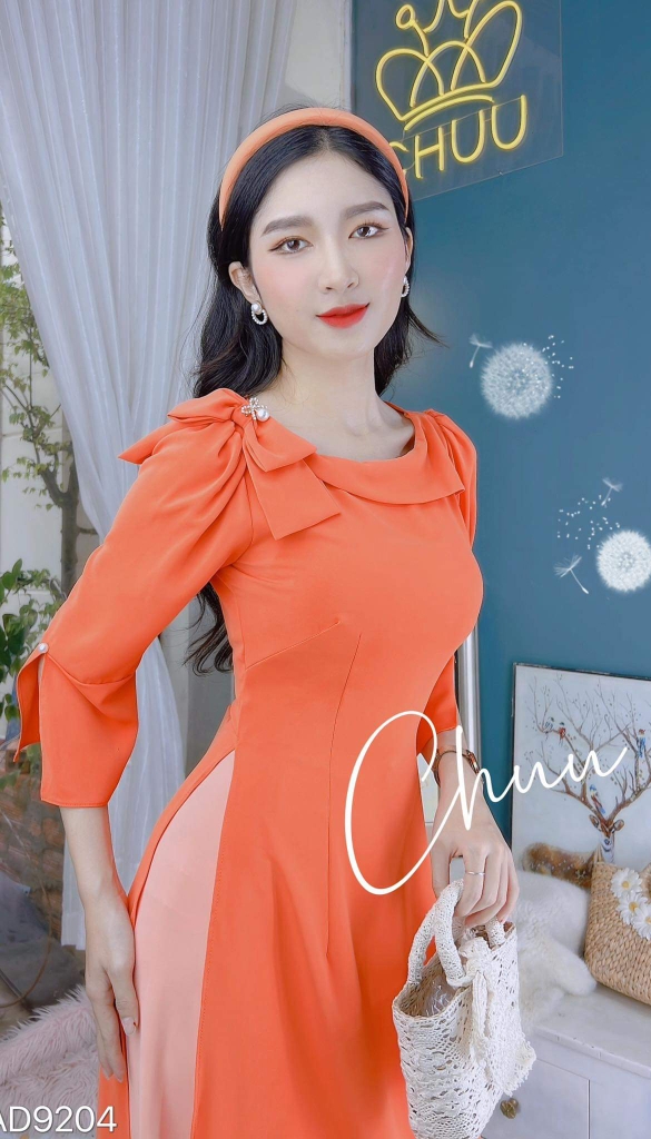 Áo Dài Cổ Thuyền Nơ Vai AD9204 (áo lẻ)