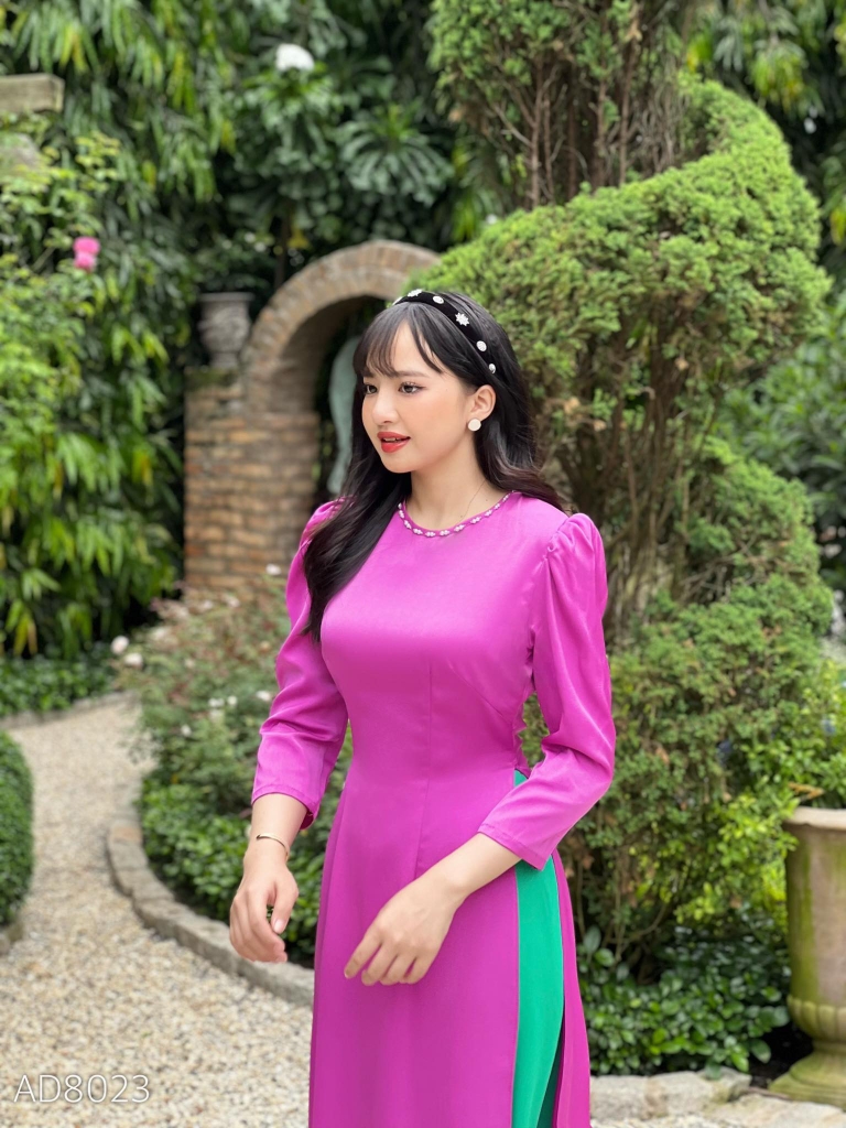 Áo Dài Tay Lửng Cổ Tròn Ngọc AD8022 (áo lẻ)