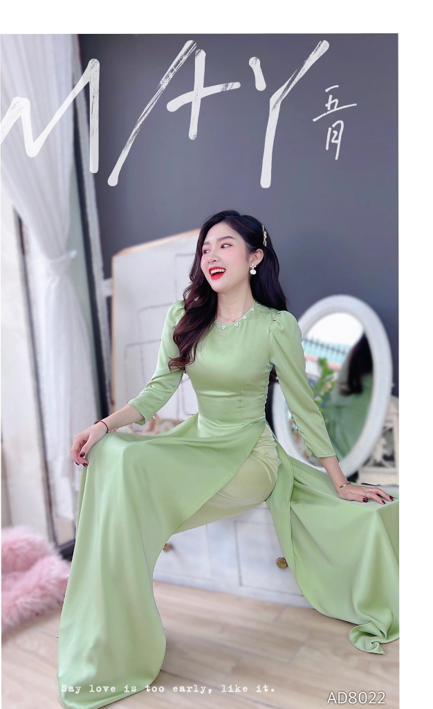 Áo Dài Tay Lửng Cổ Tròn Ngọc AD8022 (áo lẻ)
