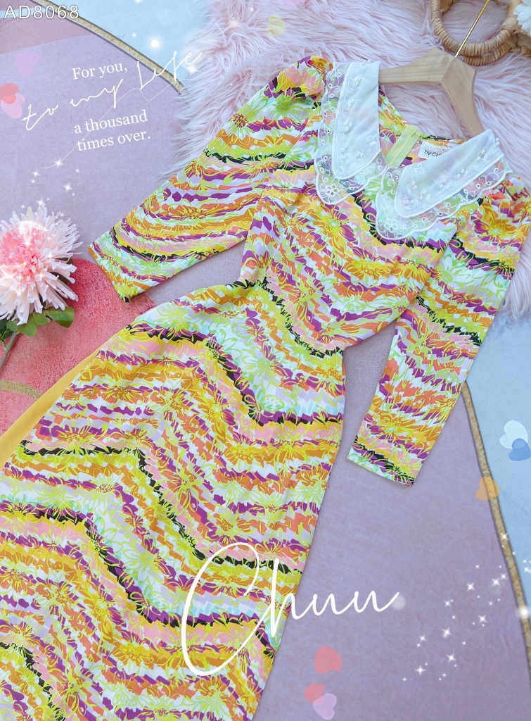 Áo Dài Cổ Thêu 5 cánh AD8068 (áo lẻ)