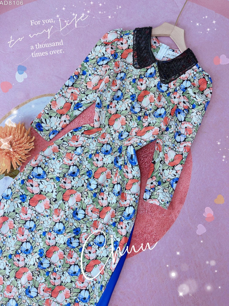 Áo Dài Cổ Cườm Chéo AD8106 (áo lẻ)