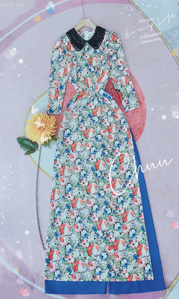 Áo Dài Cổ Cườm Chéo AD8106 (áo lẻ)
