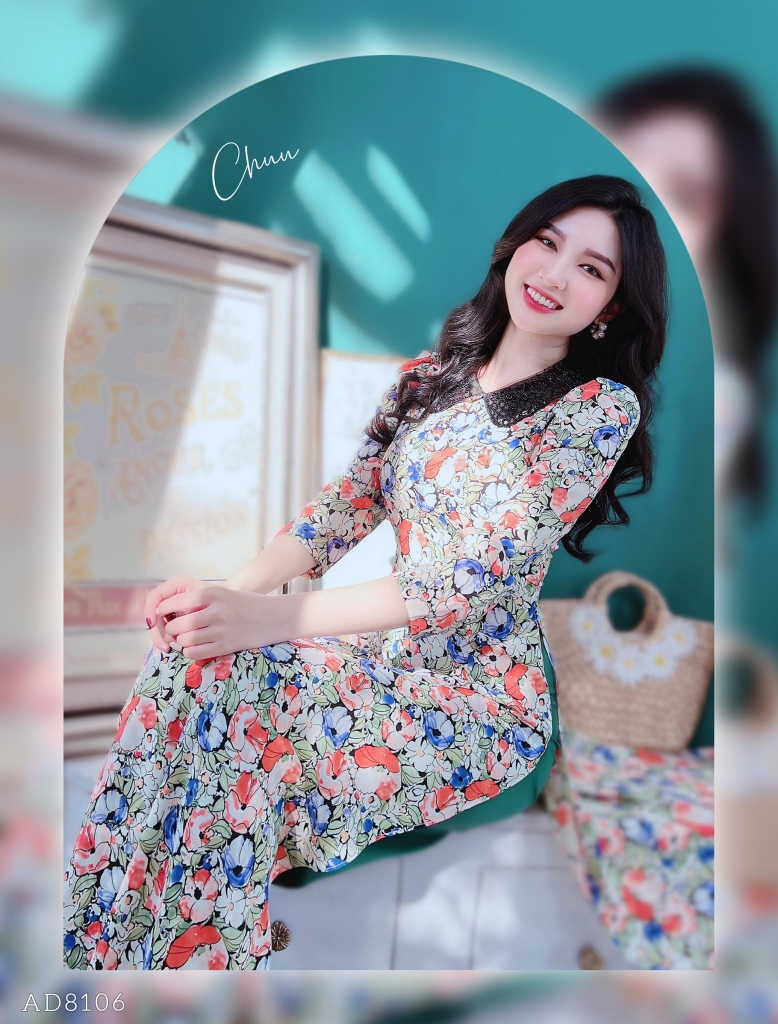 Áo Dài Cổ Cườm Chéo AD8106 (áo lẻ)