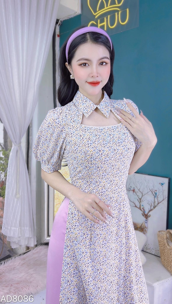 Áo Dài Hoa Cổ Sơmi AD8086 (áo lẻ)