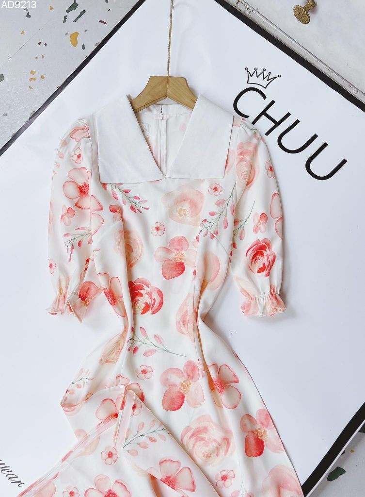 Áo Dài Hoa Cổ Trắng AD9213 (áo lẻ)