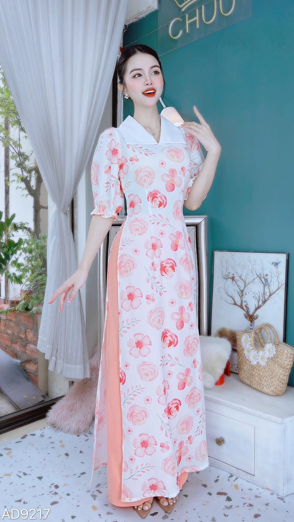 Áo Dài Hoa Cổ Trắng AD9213 (áo lẻ)
