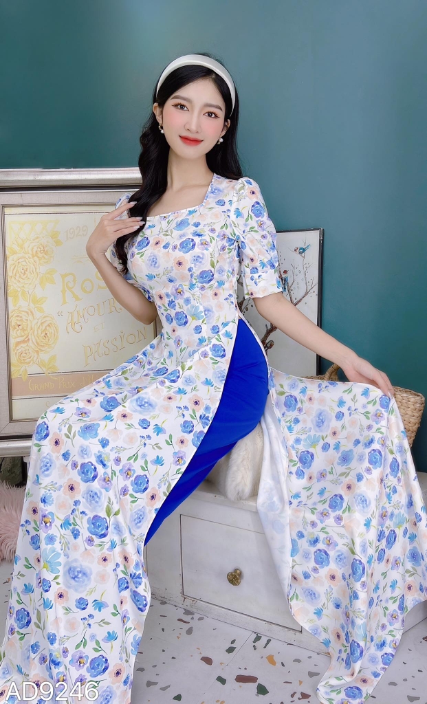 Áo Dài Cổ Vuông Simple AD9246 (áo lẻ)