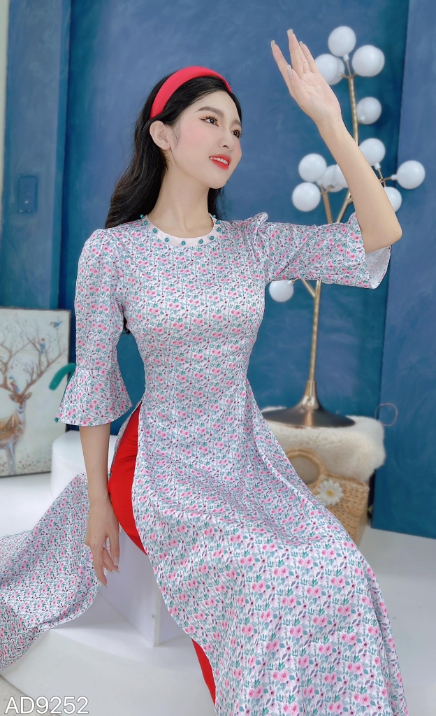Áo dài Cổ Tròn Ngọc Màu AD9252