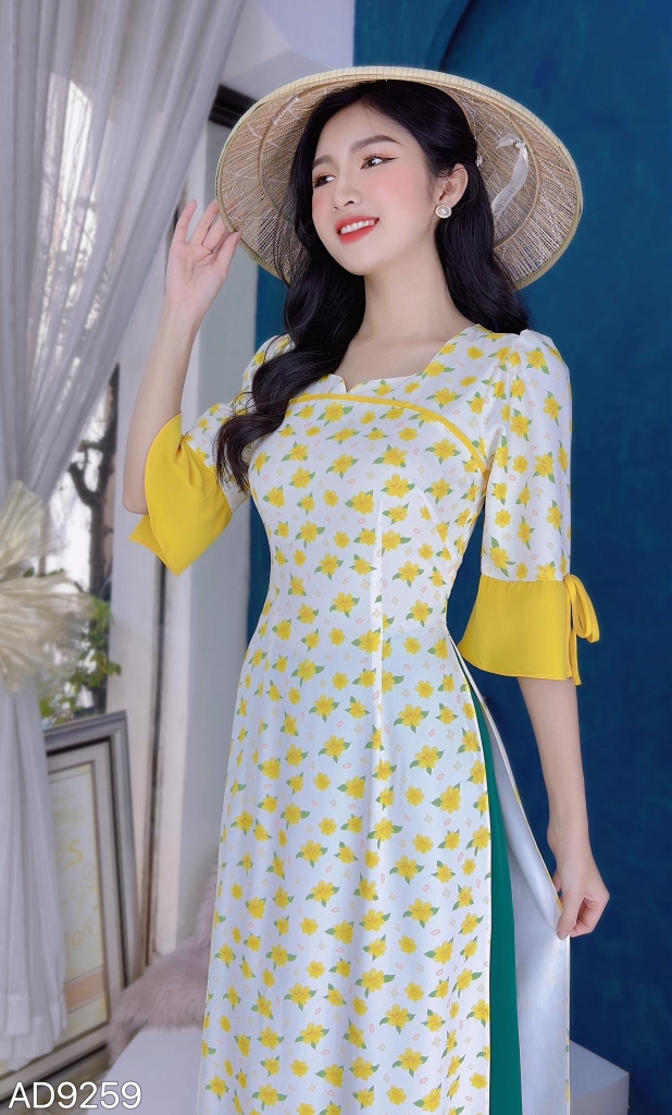Áo Dài Hoa Mào Gà AD9259 (áo lẻ)