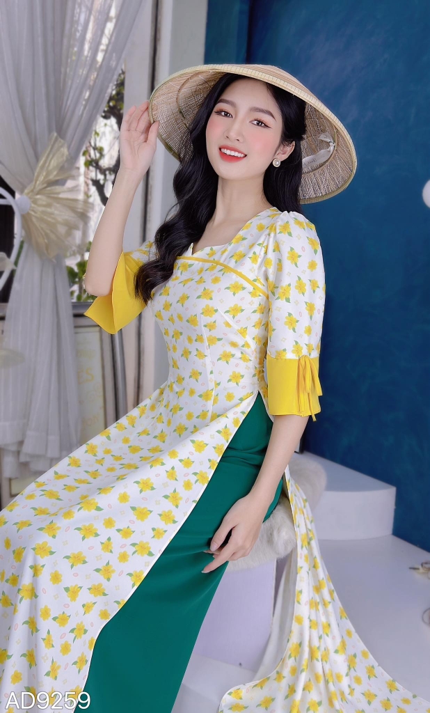 Áo Dài Hoa Mào Gà AD9259 (áo lẻ)