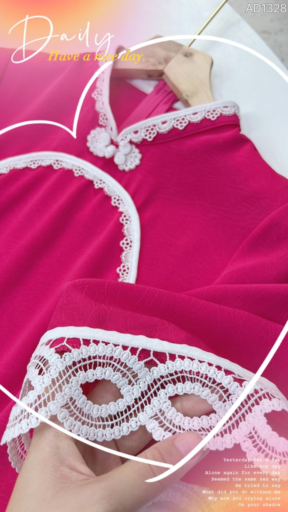 Áo Dài Pha Ren Nút Con Công AD1328 (áo lẻ)