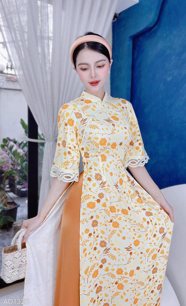 Áo Dài Pha Ren Nút Con Công AD1328 (áo lẻ)