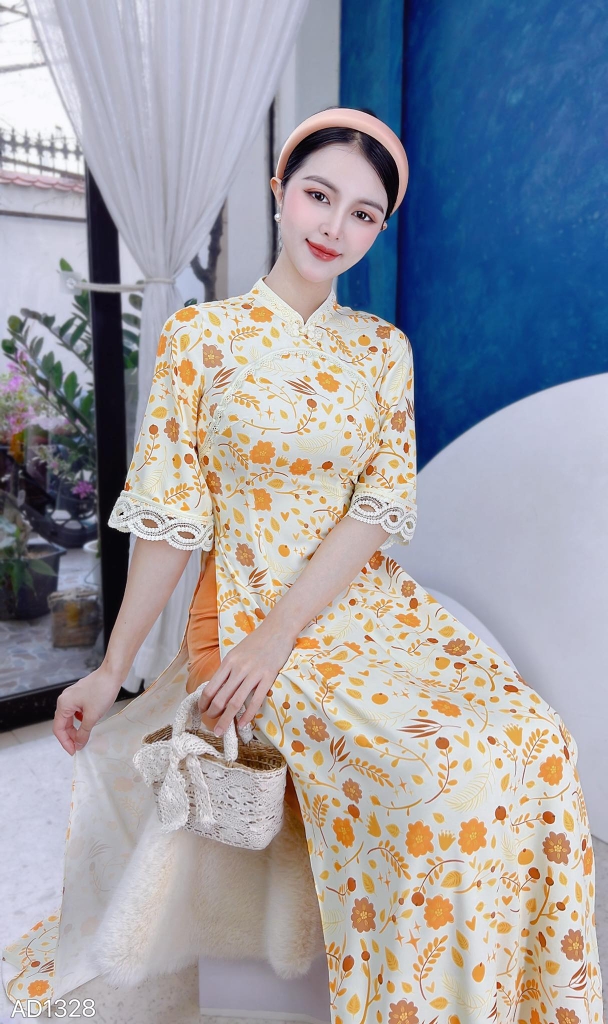 Áo Dài Pha Ren Nút Con Công AD1328 (áo lẻ)