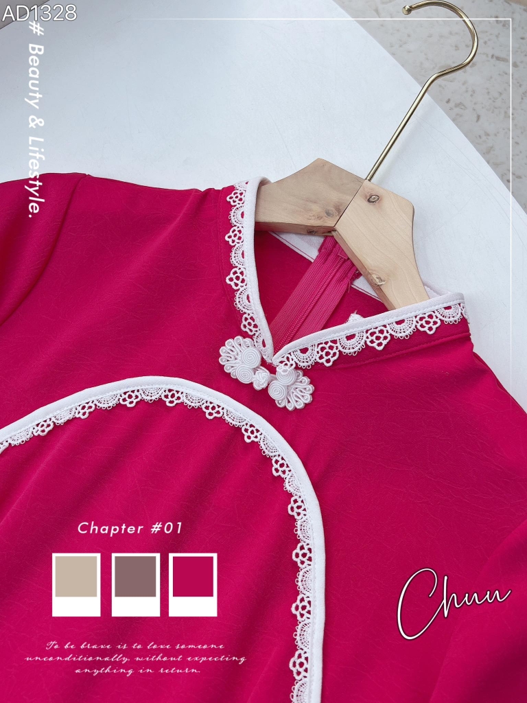 Áo Dài Pha Ren Nút Con Công AD1328 (áo lẻ)