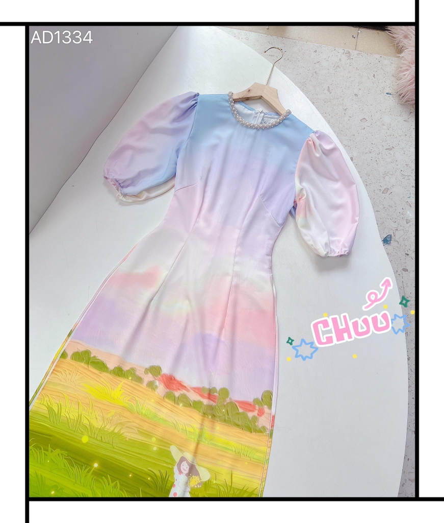 Áo Dài Chân Hoa Cổ Cườm AD1334 (áo lẻ)