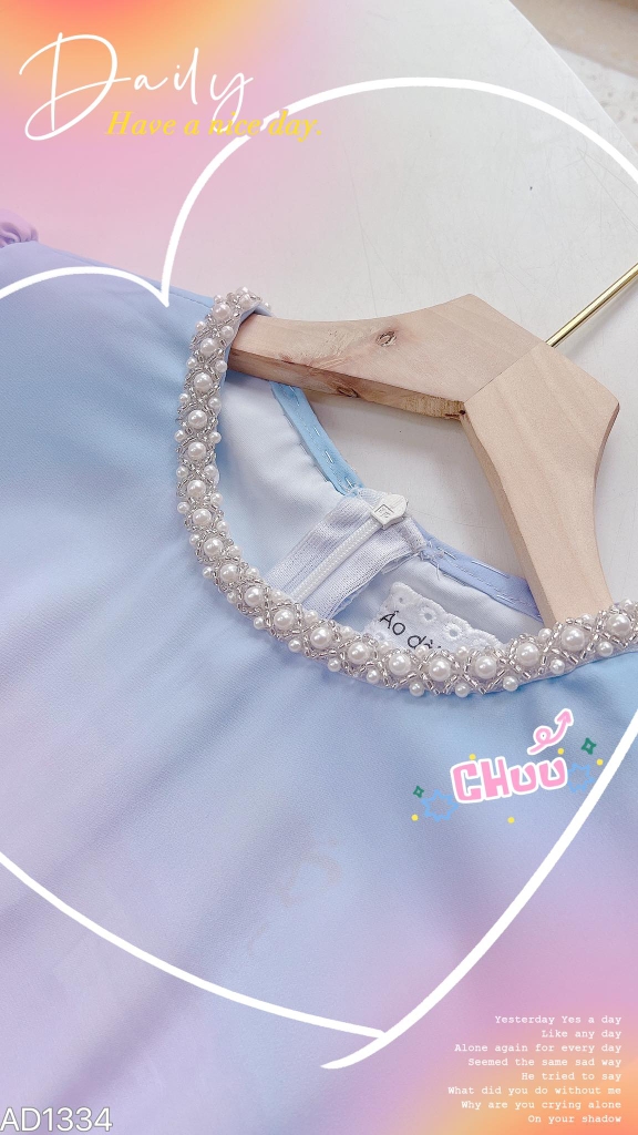 Áo Dài Chân Hoa Cổ Cườm AD1334 (áo lẻ)