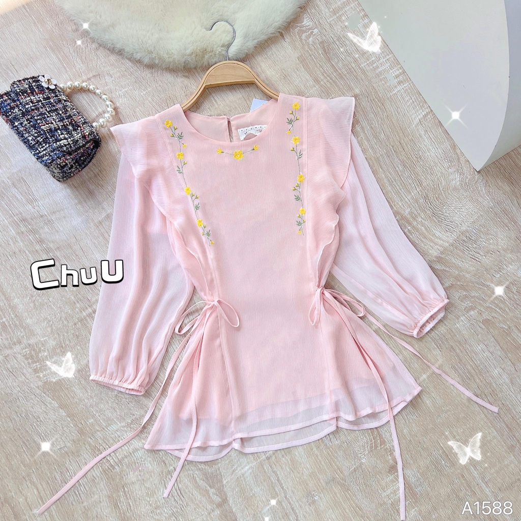 Áo Tơ Thêu Cột Eo A1588