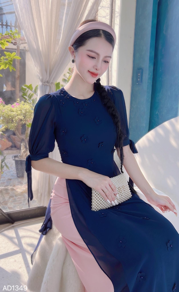 Áo Dài Chiffon Hoa Đỗ Quyên 4T AD1349 (áo lẻ)