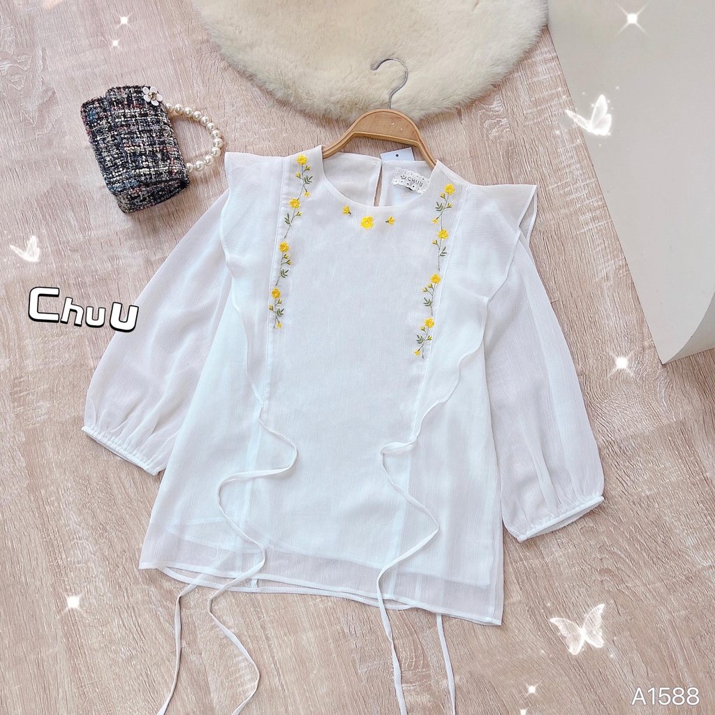 Áo Tơ Thêu Cột Eo A1588