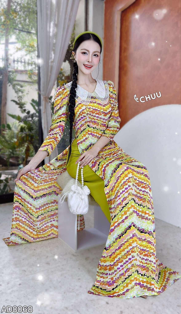 Áo Dài Cổ Thêu 5 cánh AD8068 (áo lẻ)