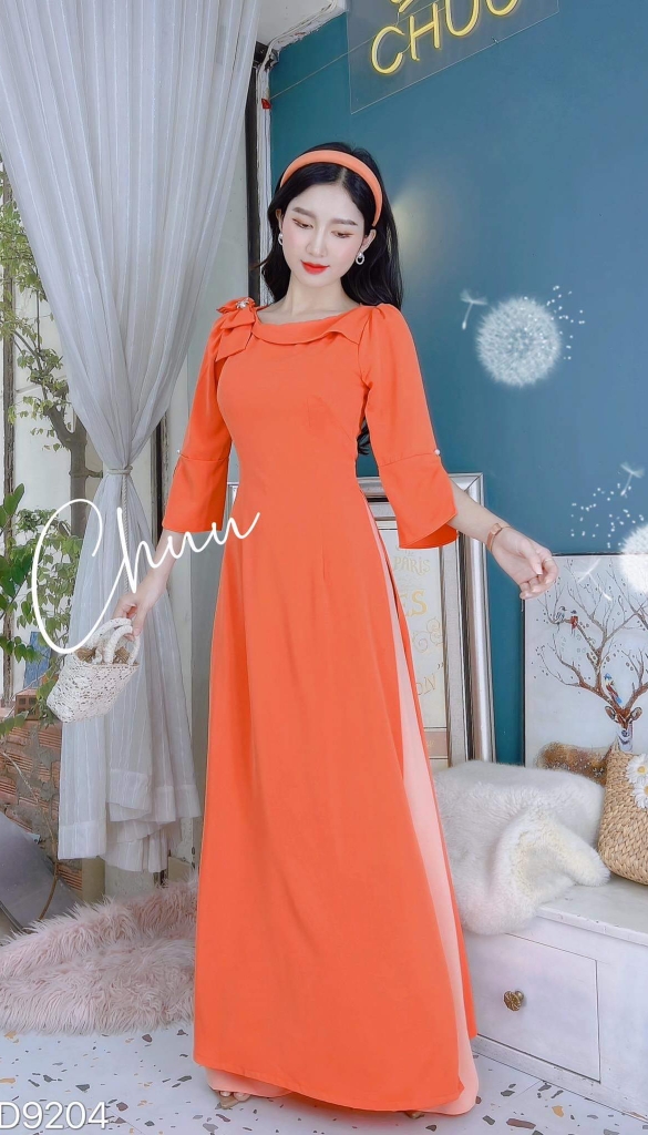 Áo Dài Cổ Thuyền Nơ Vai AD9204 (áo lẻ)
