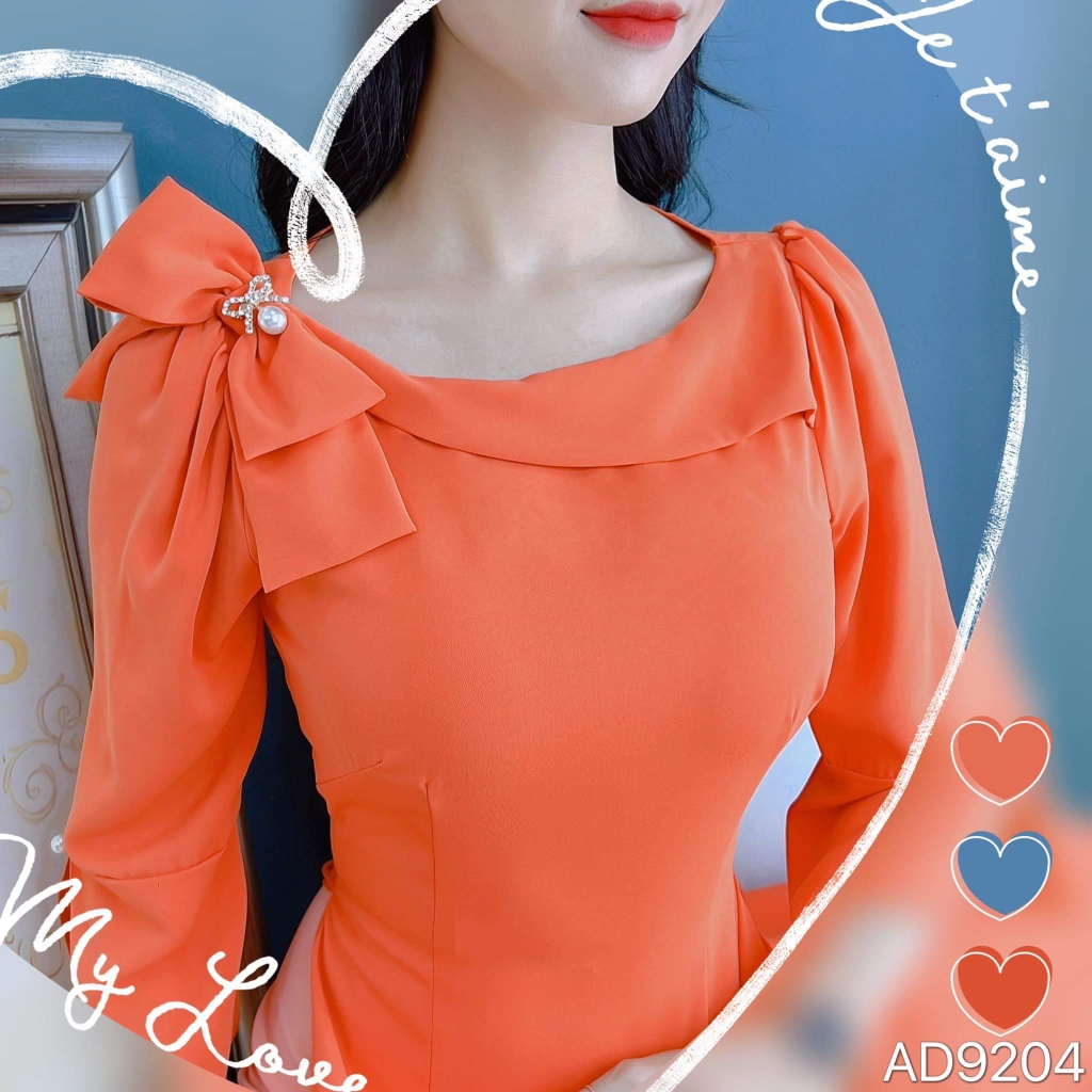 Áo Dài Cổ Thuyền Nơ Vai AD9204 (áo lẻ)