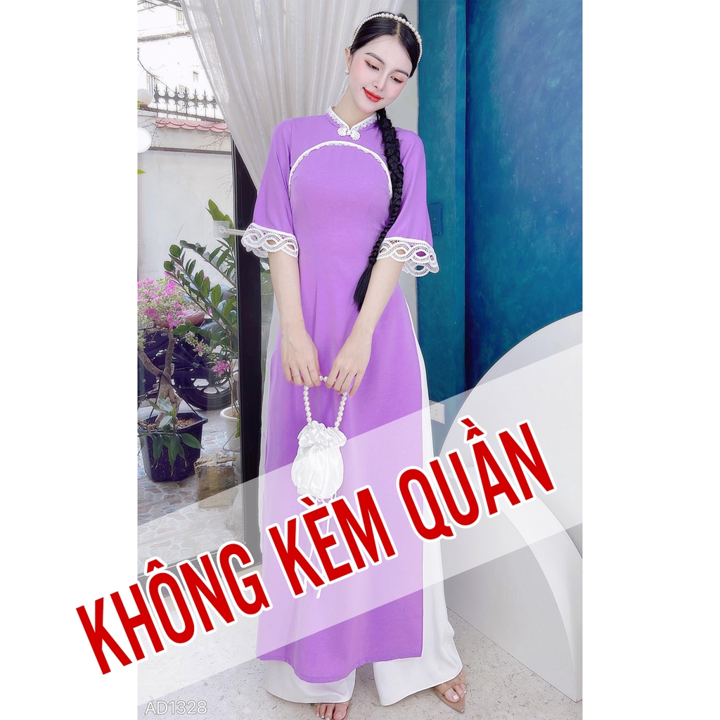 Áo Dài Pha Ren Nút Con Công AD1328 (áo lẻ)