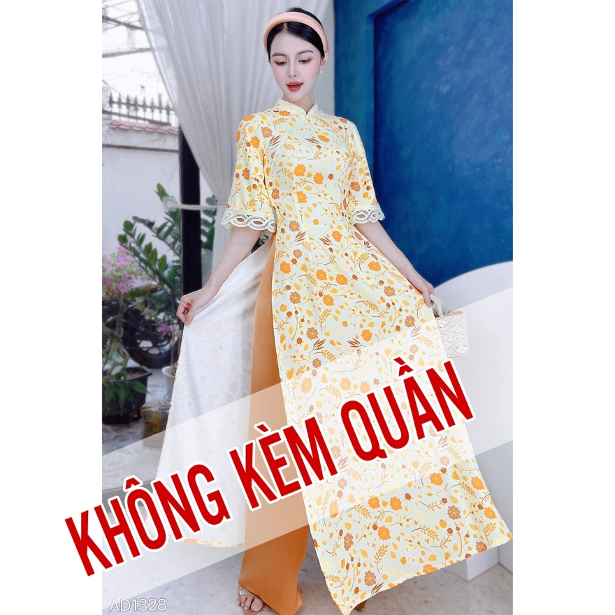 Áo Dài Pha Ren Nút Con Công AD1328 (áo lẻ)