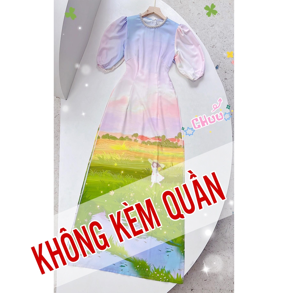 Áo Dài Chân Hoa Cổ Cườm AD1334 (áo lẻ)