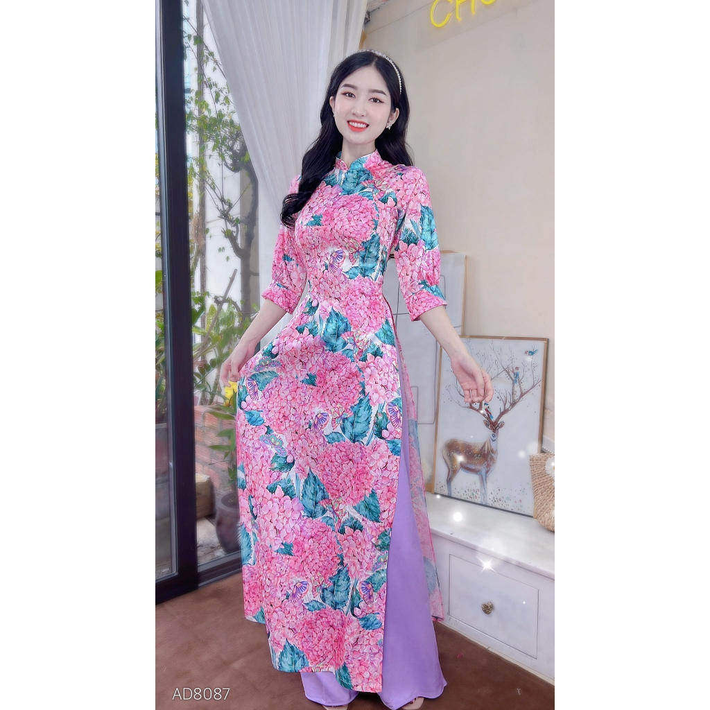 Áo Dài Truyền Thống Tay Bảng AD8087 (áo lẻ)