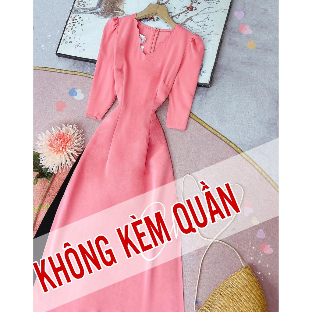 Áo Dài Cổ Sóng Nơ Kem AD9197 (áo lẻ)